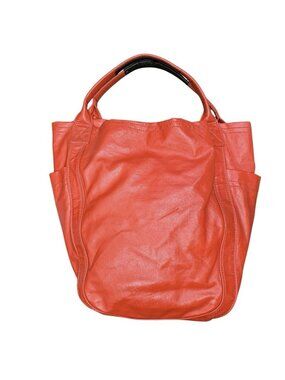 Y2K Orange Slouchy Double Top Handle Shiny Faux Leather Tote Bag Unisex Large